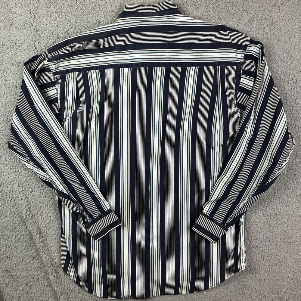 Vintage Sutter & Grant Striped Button Up Shirt White Blue Sz‎ Large